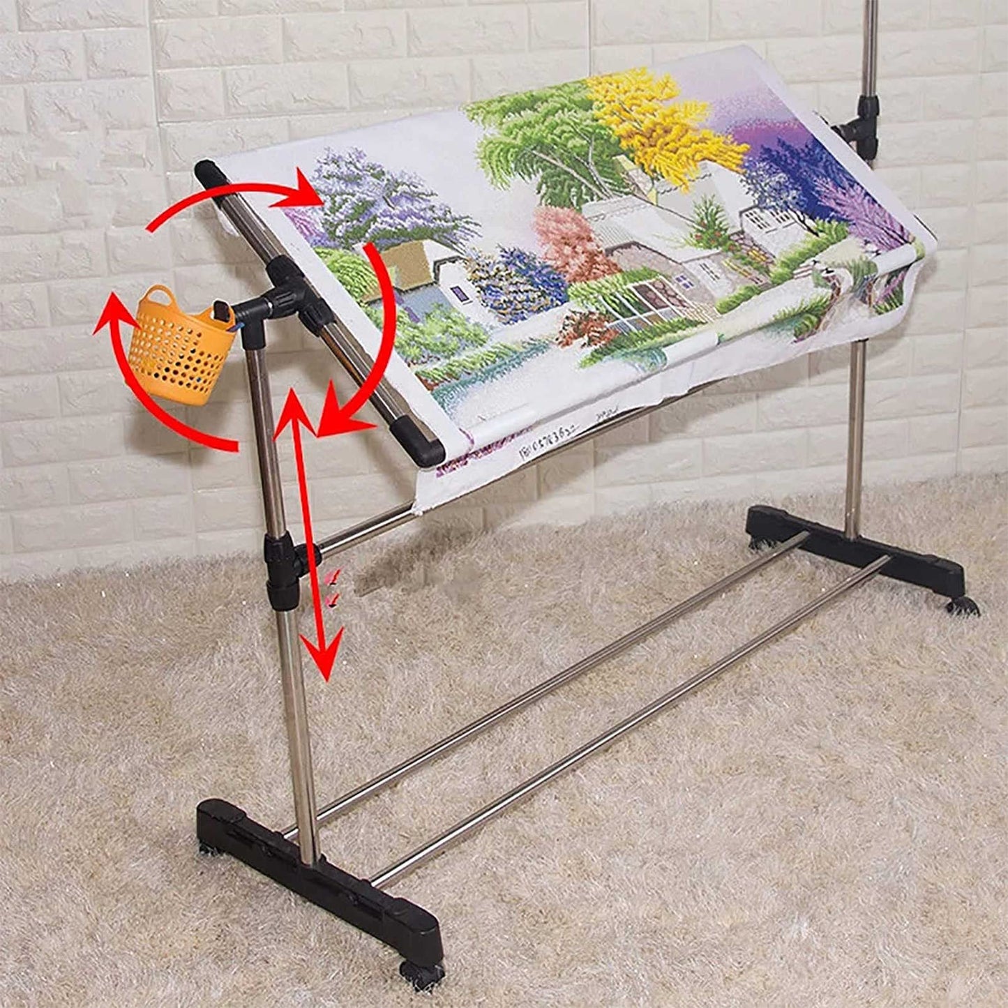 Windmilne Cross Stitch Frame Cross Stitch Craft Frame, Adjustable Needlework Floor Frame Cross-Stitch, Standing Craft Stand and Lap Table