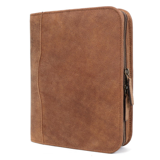 ELIZO Leather A5 Portfolio Padfolio Folio A5 Notebook Journal Cover Planner Binder Small Mens Business Work Folder Organizer (Saddle)