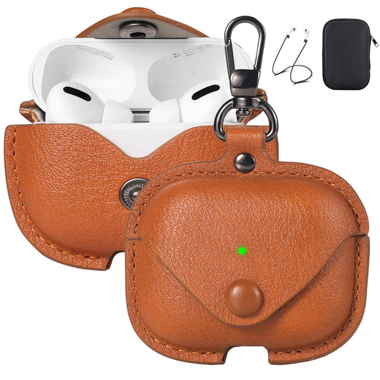 Maxjoy for AirPods Pro 3 Case Leather, Airpods Pro 3 Leather Case Cover with Keychain Compatible with Apple Airpod Pros 3rd Generation 2025 (Front LED Visible),Brown