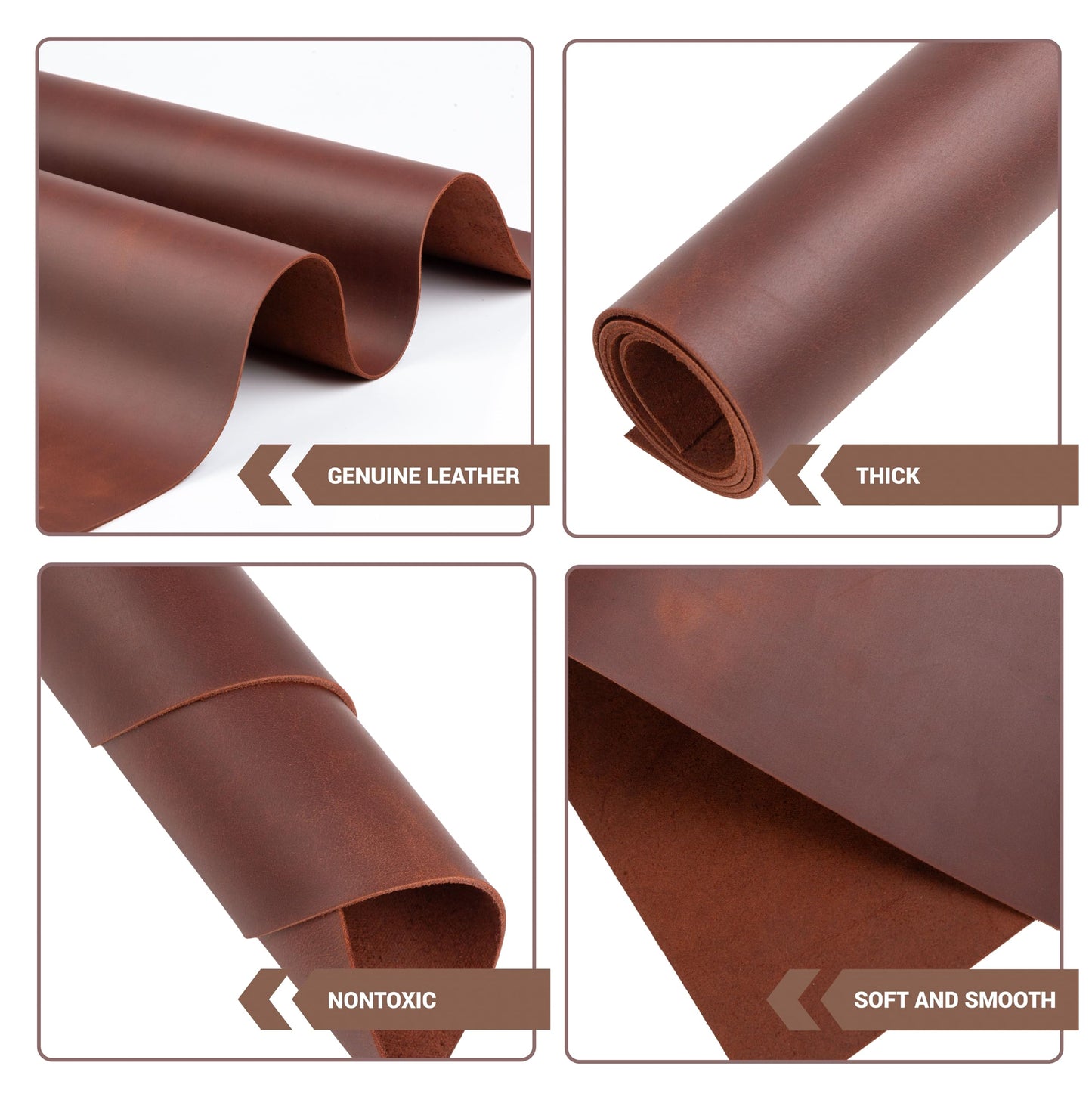 Shkira 12''X24'' Genuine Brown Leather Sheets for Crafts - Square 2.0MM Thick Genuine - Thick Cowhide Pieces Square - Leather Sheet for Arts and Crafts