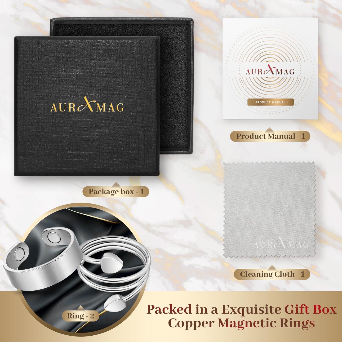Copper Rings for Women, 99.99% Pure Copper Magnetic Thumb Ring with 3500 Gauss Magnets, Adjustable Jewelry Gift with Box(2 PCS)