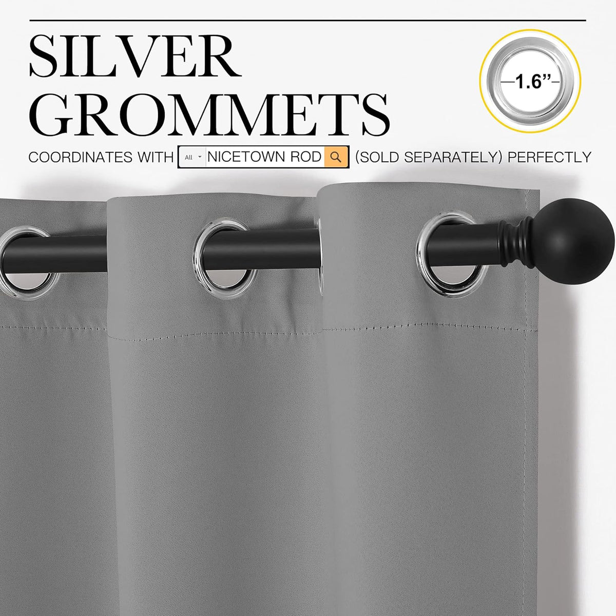 NICETOWN Thermal Insulated Blackout Curtains - Kids' Window Drapes for Nursery | Silver Grey, 2 Panels (W42 x L68-Inch)