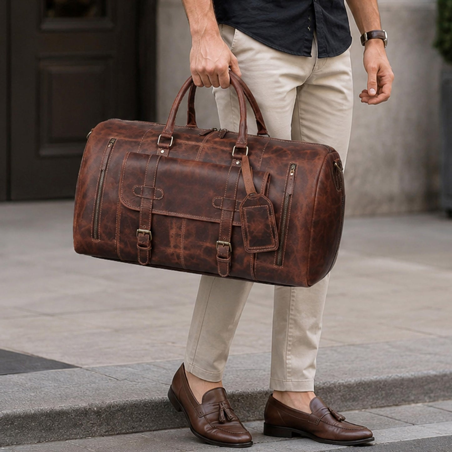Cureo 24 Inch Genuine Leather Duffle Bag for Men and Women Travel Overnight Weekender Sports Gym Carry on Luggage