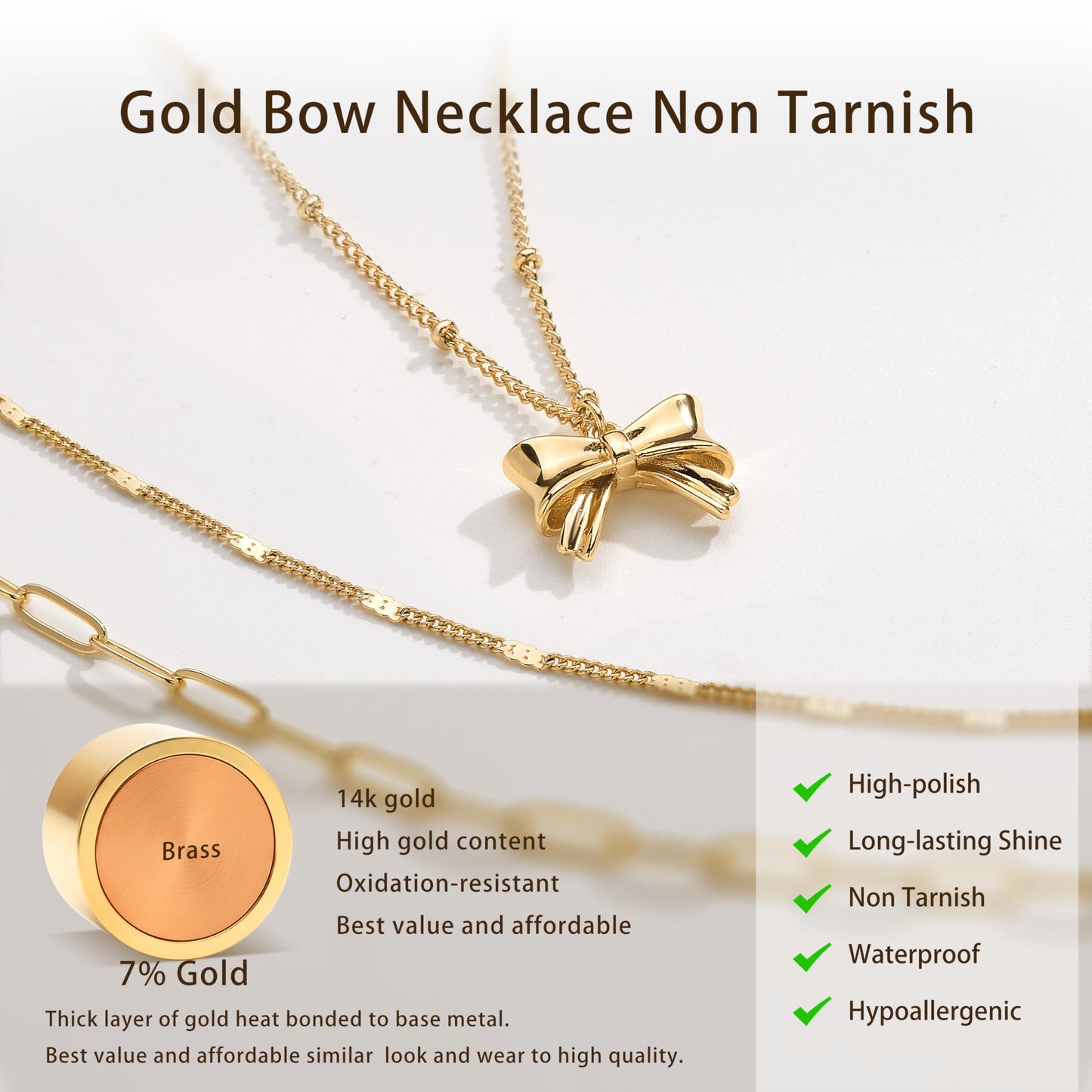 Layered Gold Bow Necklaces for Women,14k Gold Plated Dainty Stackable Choker Necklaces for Women,Trendy Layering Small Bow Pendant Paperclip Thin Chain Necklace Set Jewelry Gifts for Women