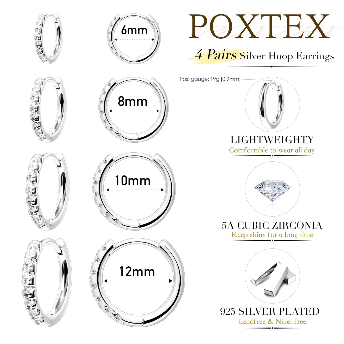 Silver Plated Earrings for Women Cartilage Thin Dainty Cubic Zirconia Earrings for Multiple Piercing Huggie Small Mini Cute Stack Lightweight Hoop Earring for Women Trendy Jewelry Set Gifts