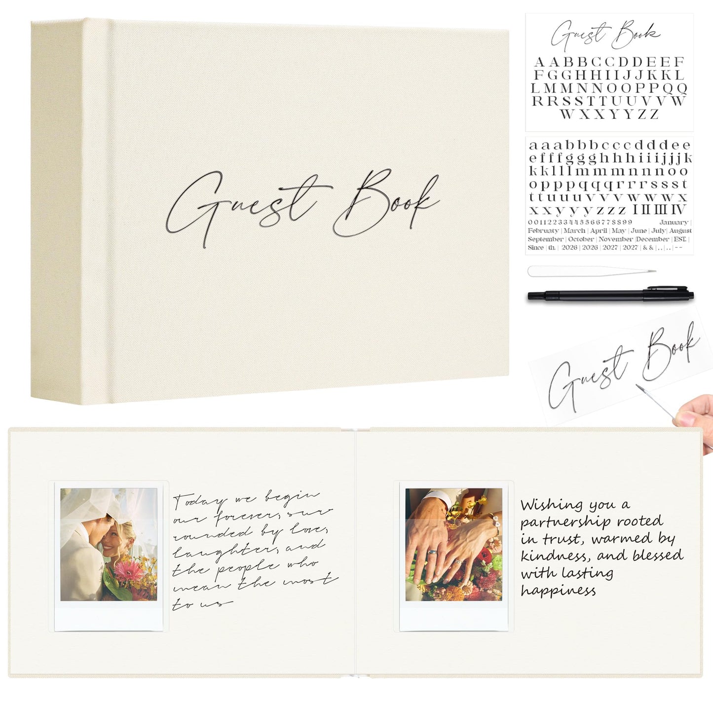Vienrose Wedding Guest Book Journal for Polaroid, Wedding Registry Must Haves Things with 32 Blank Pages and Thick Paper, Create Your Linen Photo Customizable Memory Album, Beige