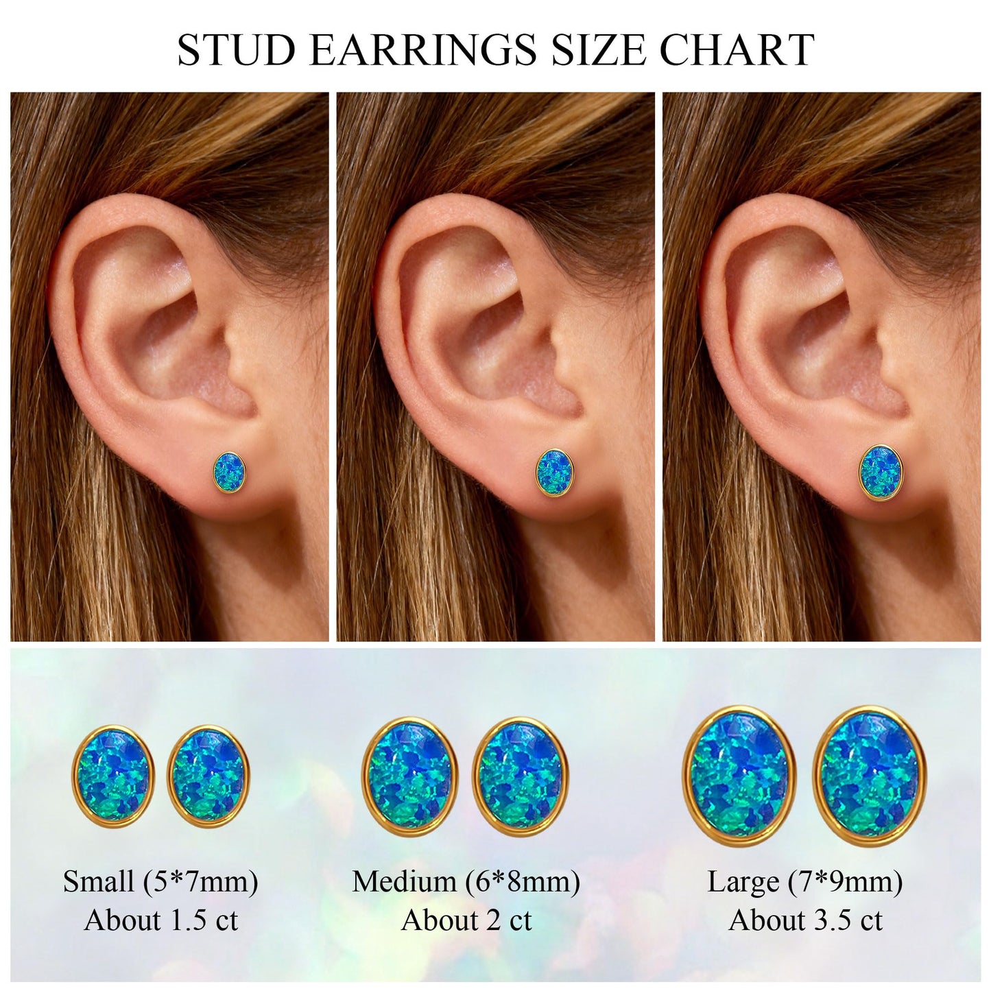 JiayangJY Silver Blue Fire Opal Stud Earrings for Women 18K Yellow Gold Plated Sterling Silver Oval Shape 6mm Opal Earrings with Push Back