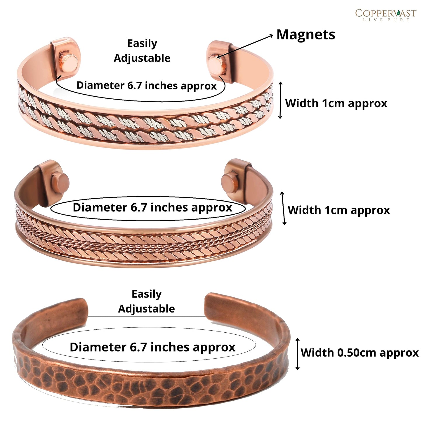 Copper Bracelets for Men and Women | Set of 3 with Gift Box | Gifts for Men and Women | gifts for mom | Handmade 100% Copper