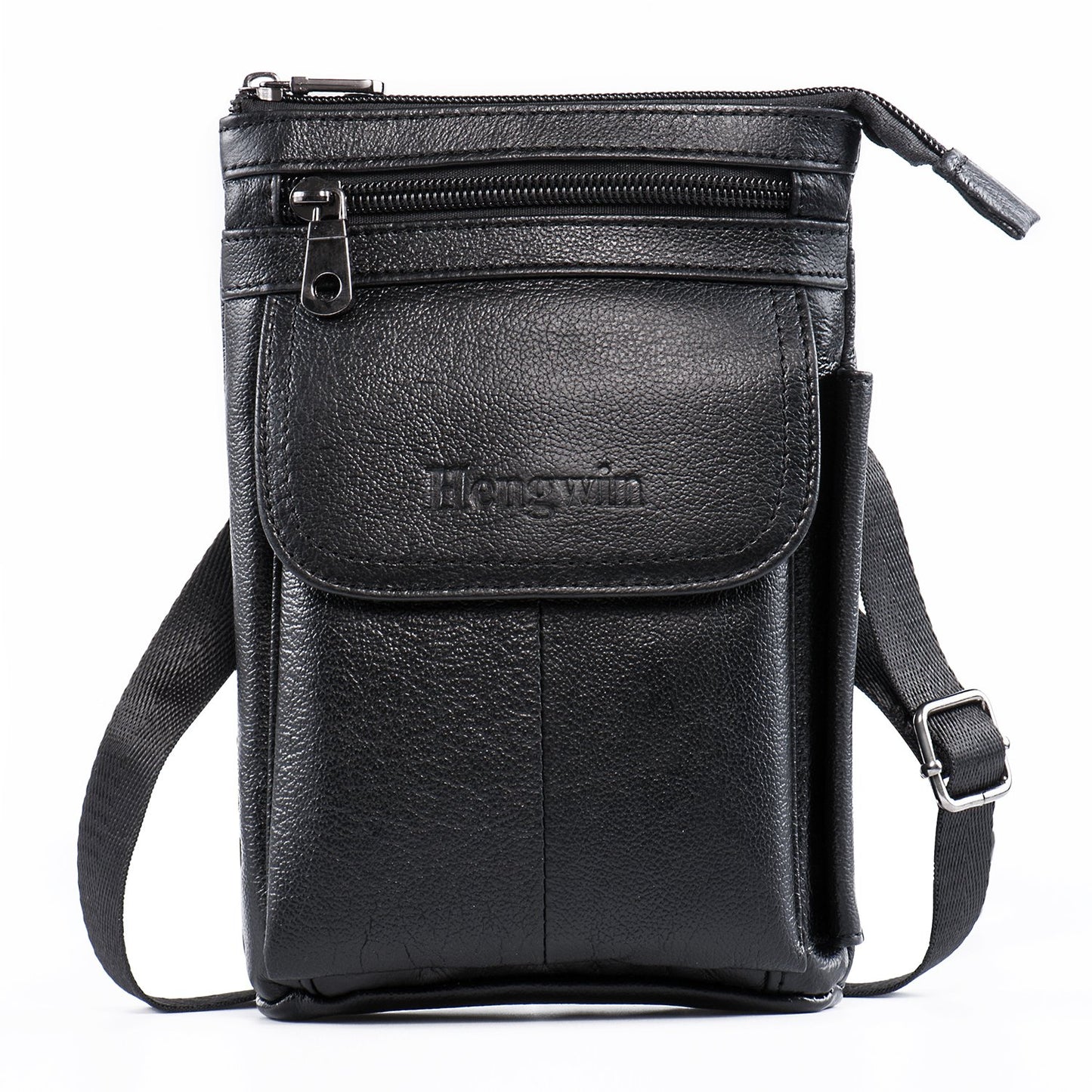 Hengwin Genuine Leather Small Crossbody Purse for Men Women, Travel Passport Wallet Cell Phone Shoulder Holster Belt Pouch Messenger Bag