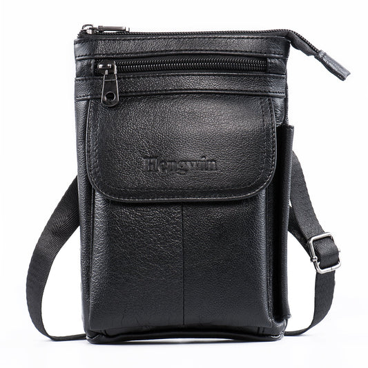 Hengwin Genuine Leather Small Crossbody Purse for Men Women, Travel Passport Wallet Cell Phone Shoulder Holster Belt Pouch Messenger Bag