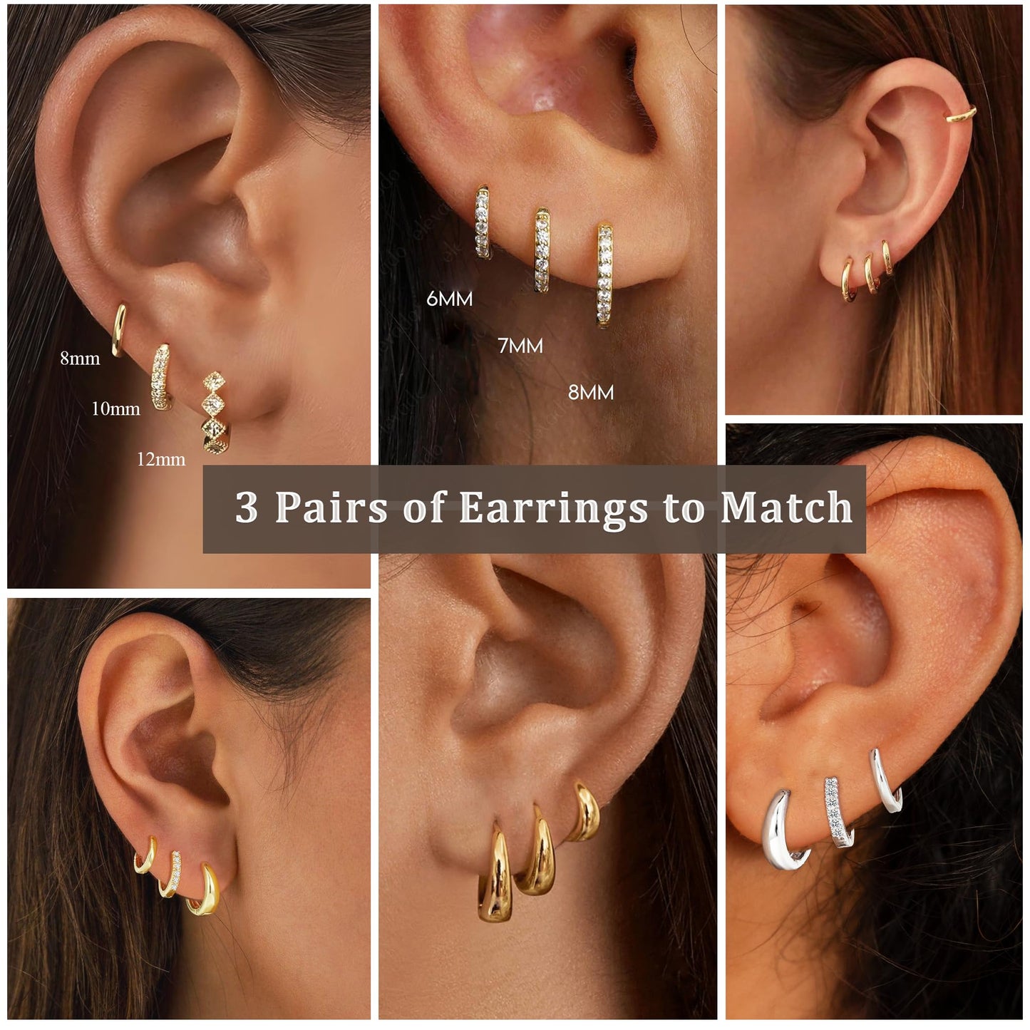 DORANA 3 Pairs 925 Sterling Silver Earrings for Women Non Tarnish Small Huggie Hoop Earrings Hypoallergenic Cartilage Hoops Stackable Earring Silver Stacks Sets for Multiple Piercing