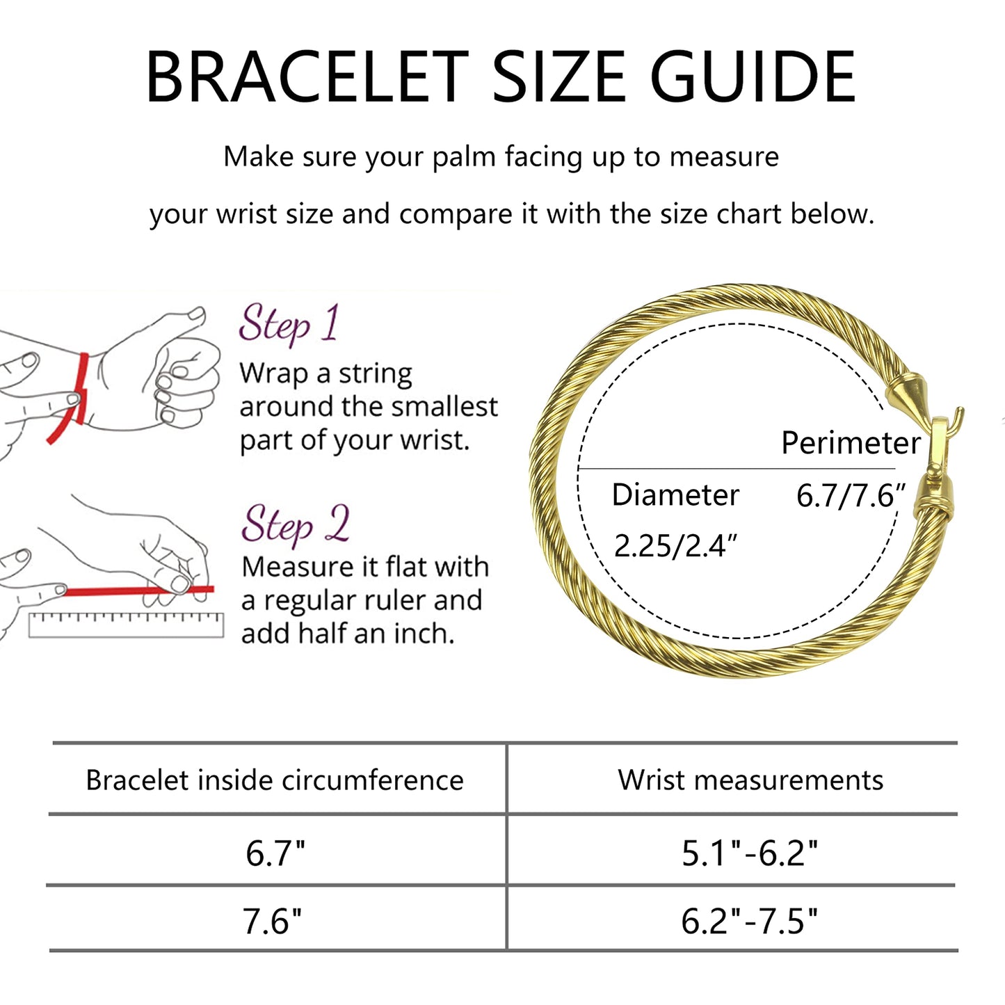 HX SHARE Twisted Cable Bracelet Stylish Fine Stainless Steel Cable Cuff Bracelet with Hook Clasp Bracelets Jewelry for Women Upgrade 18K Gold （7.6"）