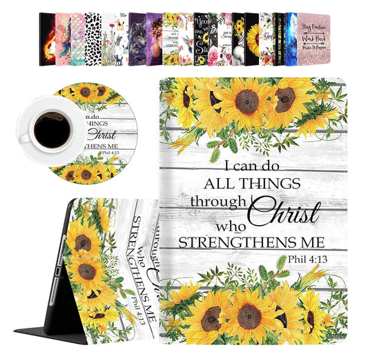 Philippians 4:13 Christian Quotes Bible Scripture Inspirational Floral iPad 9.7 Case, iPad Air Case with Coasters Set