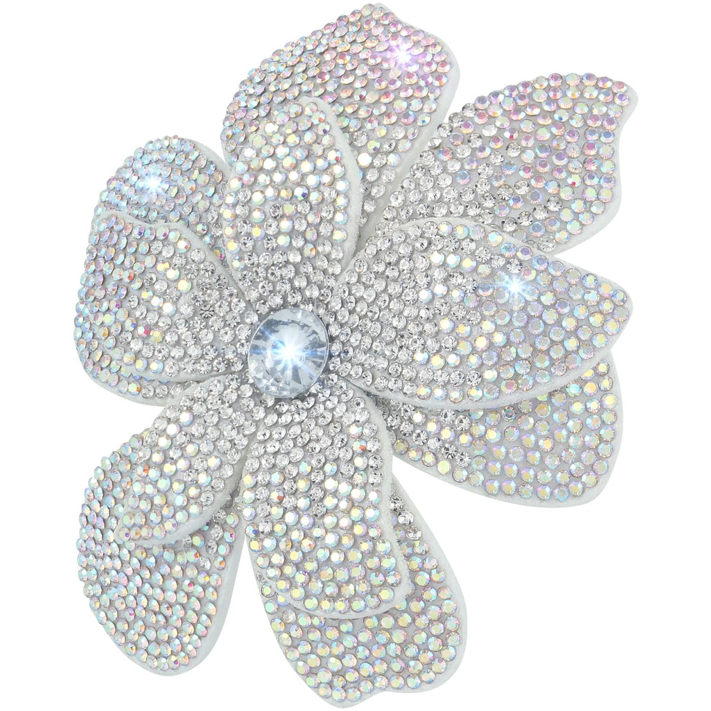 Merdia 3.74 Inches Rhinestone Camellia Flower Brooch Pins & Hair Clips for Women Elegant Created Crystal Lapel Pin Brooches Wedding Party White