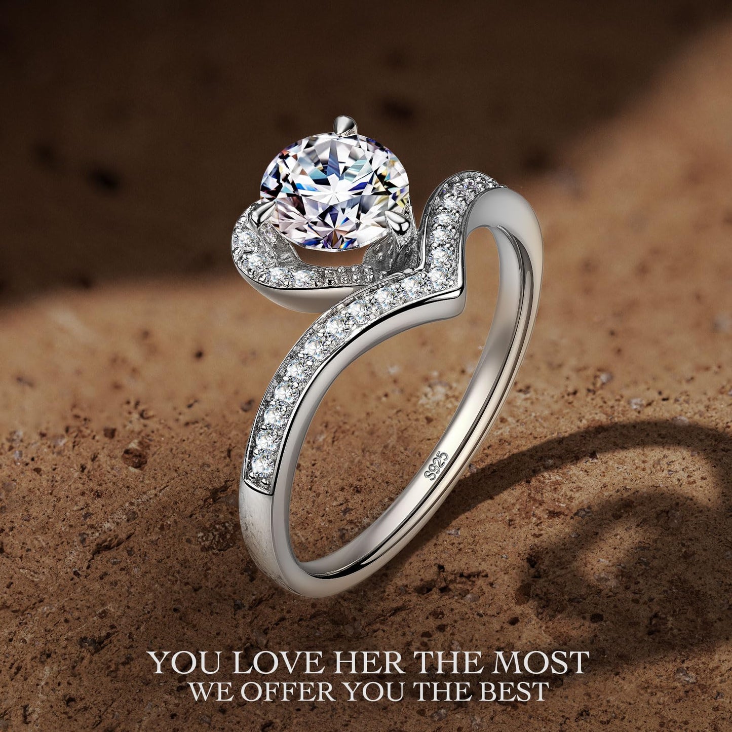 Kate Lynn Moissanite Rings for Women, 925 Sterling Silver Rings Engagement Promise Wedding Anniversary Rings for Her MWRS10895WW8
