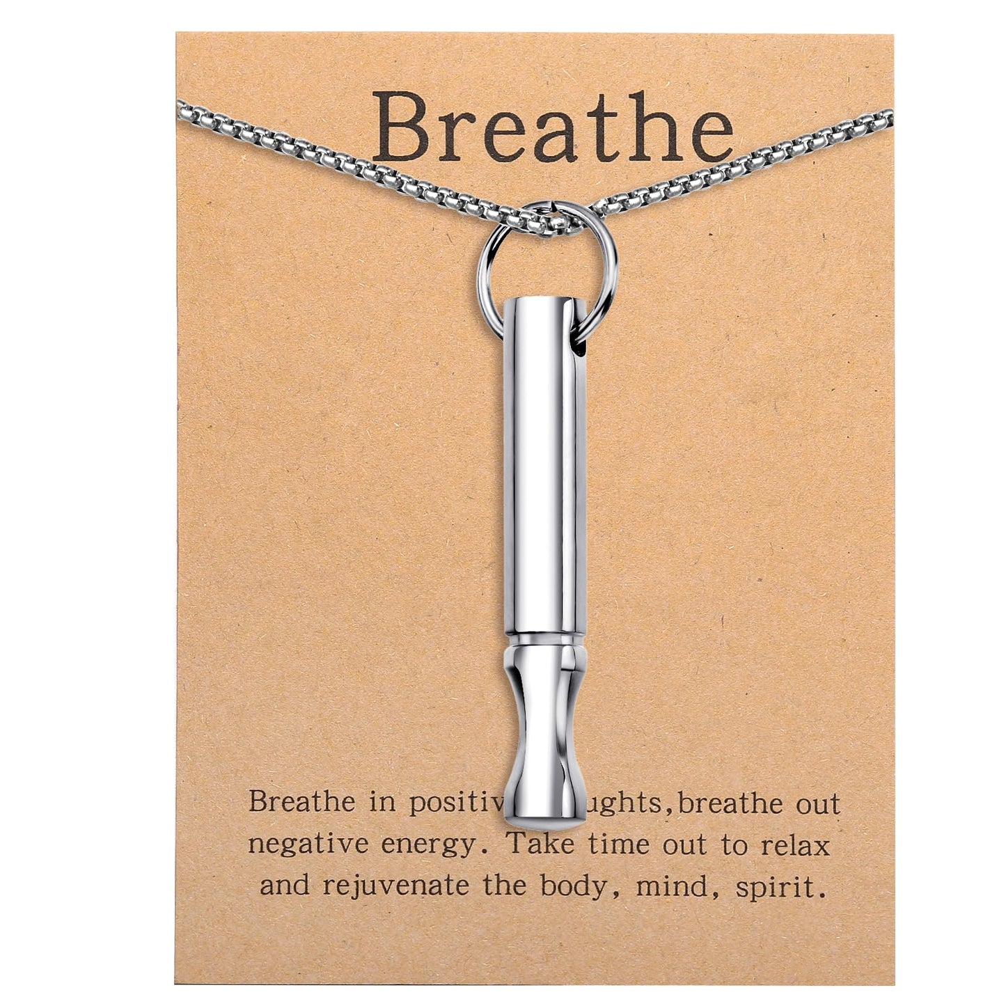 Mindfulness Breathing Necklace Stress Relief Pendant Stainless Steel Anxiety Breathe Necklace for Women Men (Rotundity, Steel)