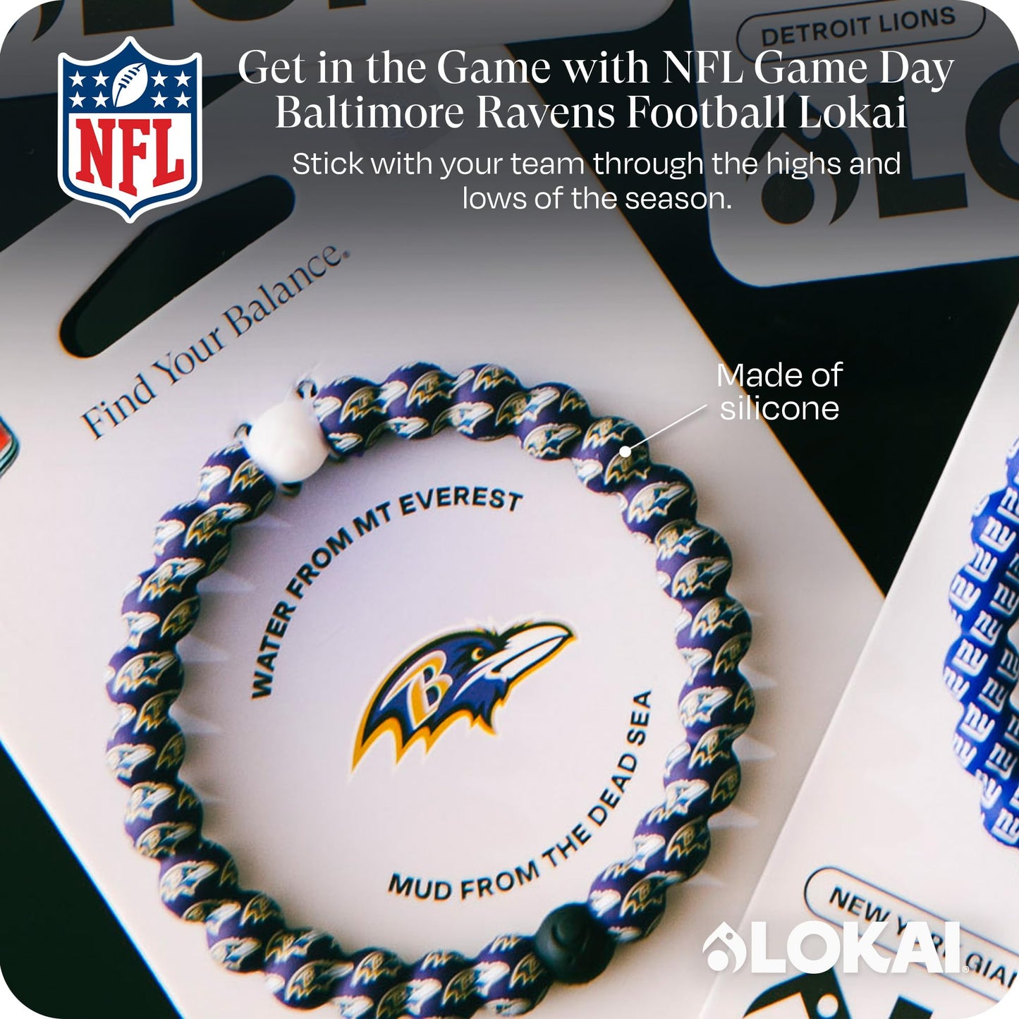 Lokai Silicone Beaded Bracelet for Men & Women, NFL Football Collection - Baltimore Ravens, Medium - Silicone Jewelry Fashion Bracelet Slides-On for Comfortable Fit