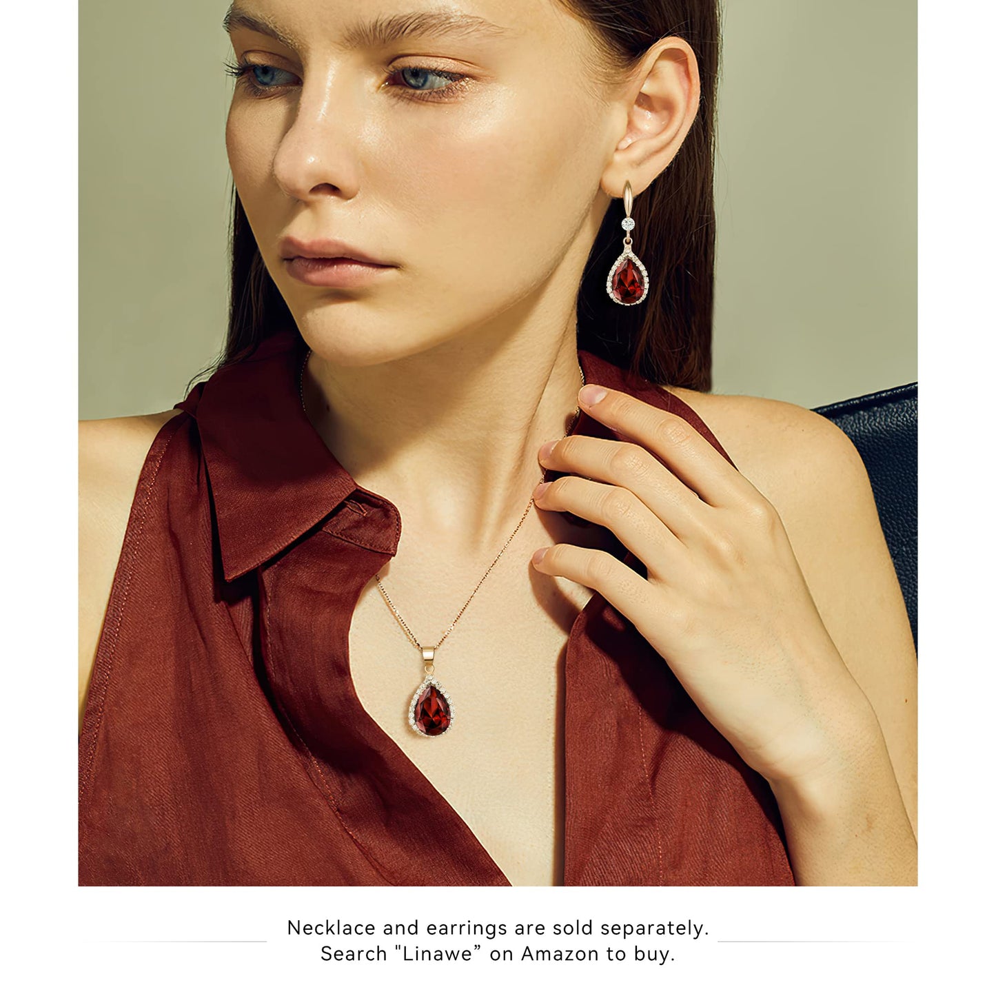 Linawe Rose Gold Red Imitation Diamond Dangle Earrings for Women, Ruby Rhinestone Cubic Zirconia Crystal Teardrop Earrings, Wedding Bride Bridesmaids Earrings, Birthstone Jewelry