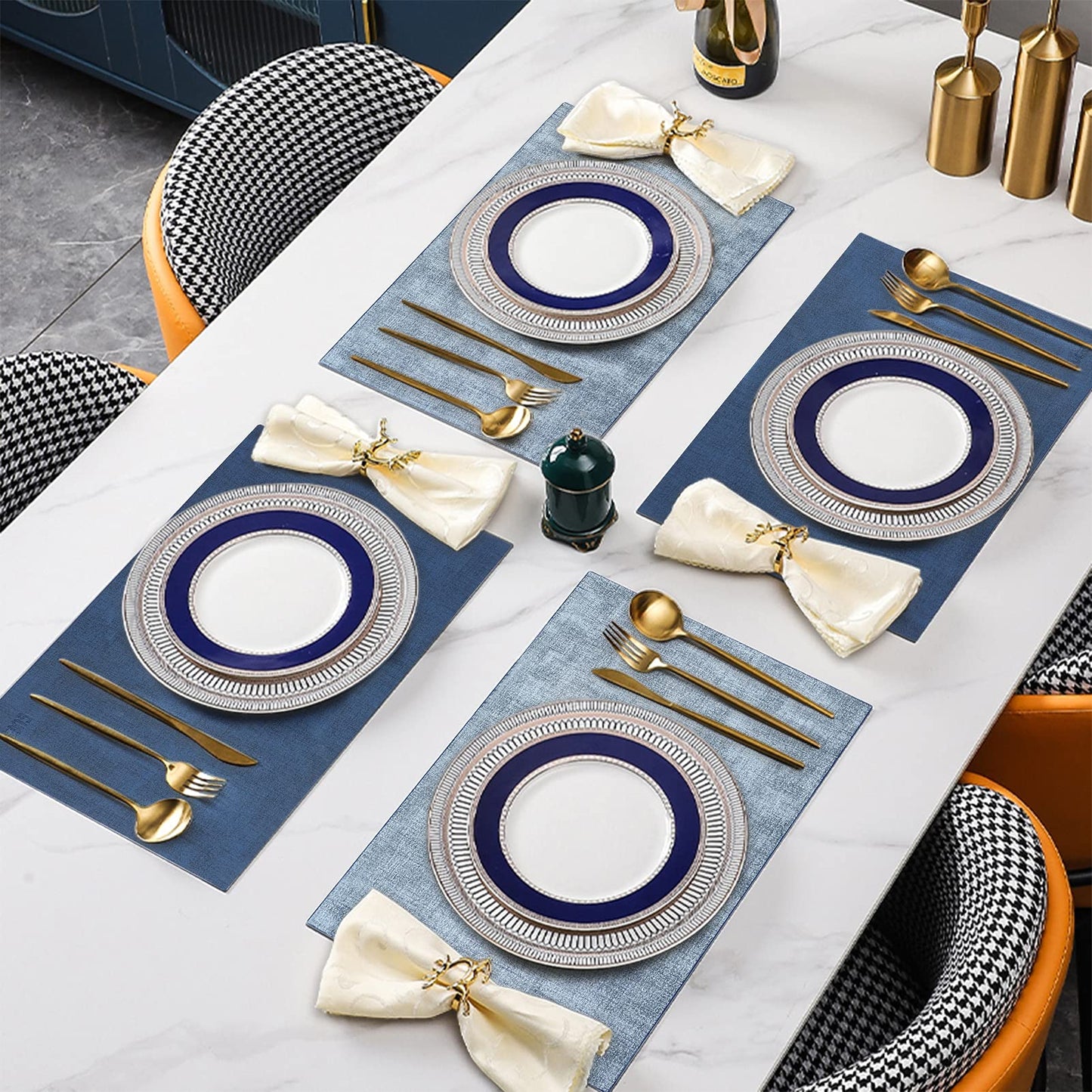 SUEH DESIGN Leather Placemats Set of 6 Reversible Table Mats Heat Resistant Waterproof No-Slip Place Mats for Dining Table Kitchen Parties