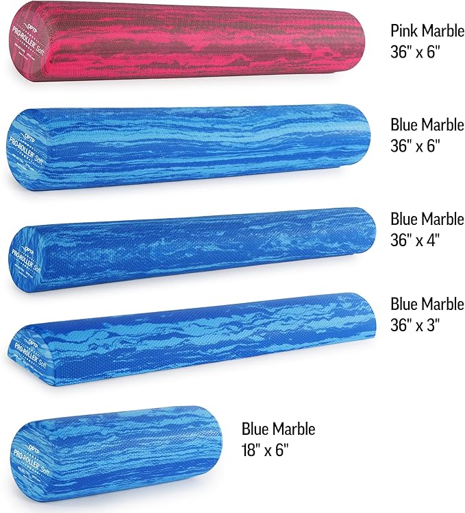 OPTP PRO-Roller Soft Density Foam Roller ??Low Density Soft Foam Roller for Physical Therapy, Pilates, Yoga Foam Roll Exercises, and Muscle Recovery - Blue 36" x 4"