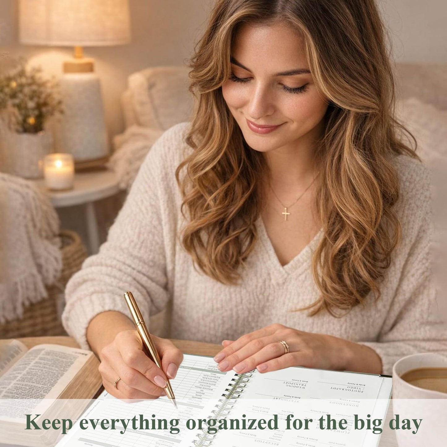 LADY&HOME Wedding Planner Book and Organizer - Wedding Planning Book for Bride,Linen Binder with Countdown Calendars & Checklists - Perfect Engagement Gifts for Couples - Green & White Floral