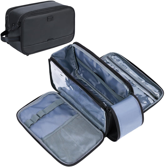 ZEEMO Travel Toiletry Bag for Men, Medium Water-Resistant Double-Sided Full-Open Dopp Kit, Versatile Organizer for Shower and Hygiene Accessories, Bathroom Essentials, Cosmetics, Large, Black