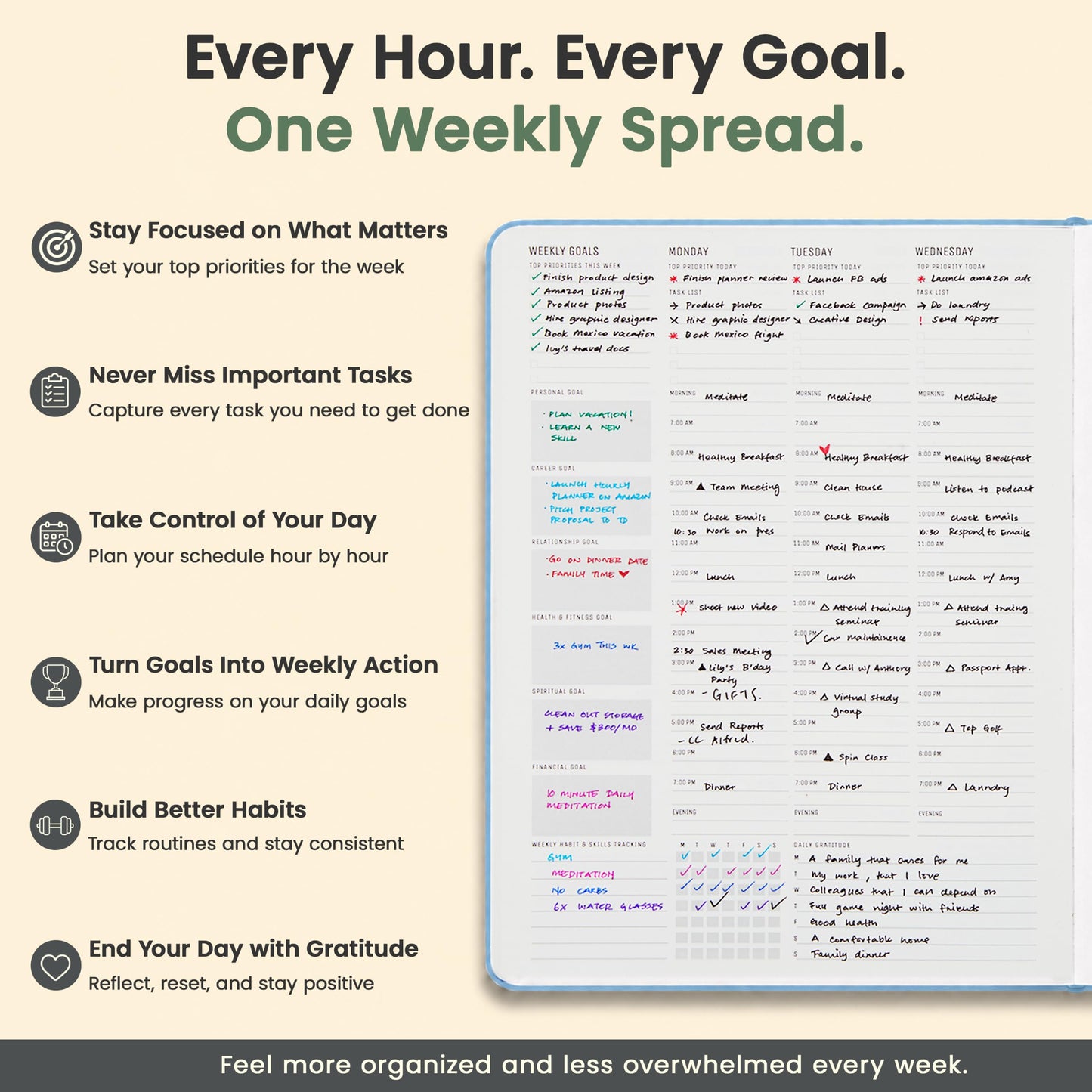 Hourly Planner & Appointment Book (8.5” x 11”) - Premium Hourly Planner with Daily Schedule & 30-Minute Time Slots for Better Time Management by PRODUCTIVITY STORE (A4, Blue)