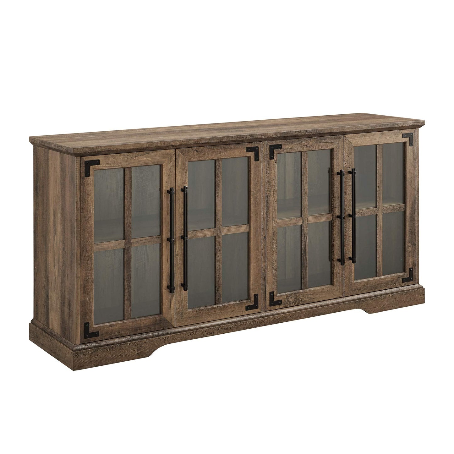 Walker Edison Farmhouse Barn Glass Door Wood Universal TV Stand for TV's up to 64" Flat Screen Living Room Storage Cabinet Doors and Shelves Entertainment Center, 58 Inch, Rustic Oak