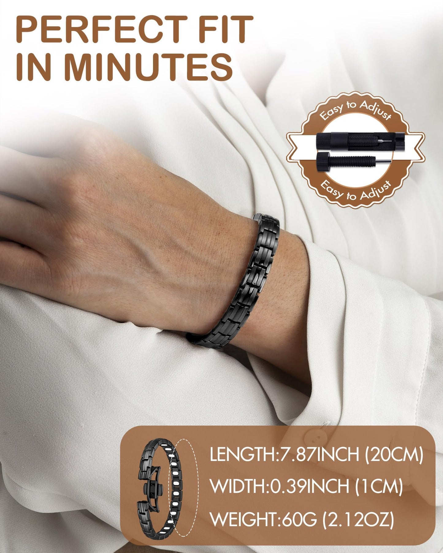 Feraco 5X Strength Magnetic Bracelets for Women, Stainless Steel Magnet Bracelet with Ultra Powerful 5000 Gauss Neodymium Magnets, Upgraded Butterfly Clasp, Adjustable Jewelry Gift