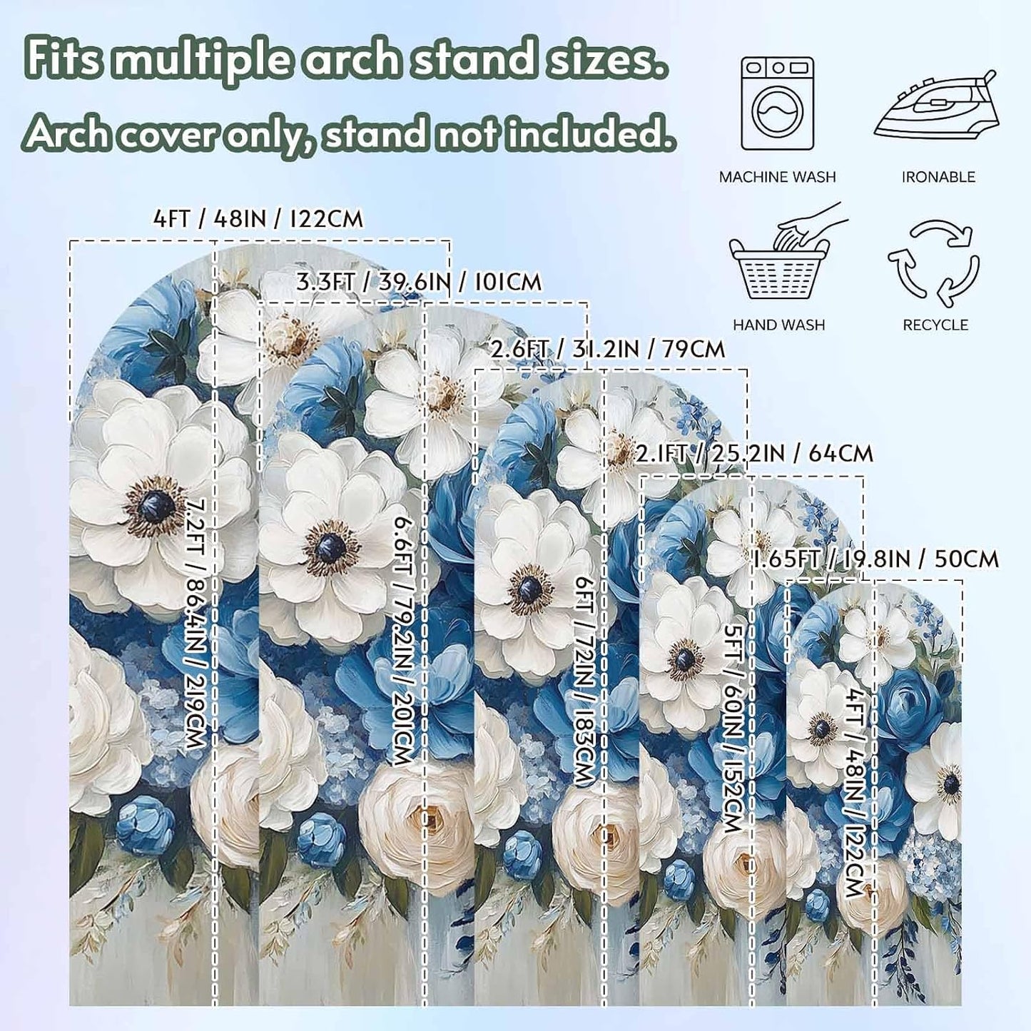 Jnbasdffb 7.2 Country Hydrangeas Flower Wedding Arch Cover,Stretchy Spandex Arch Backdrop Stand Covers FT,Blue White