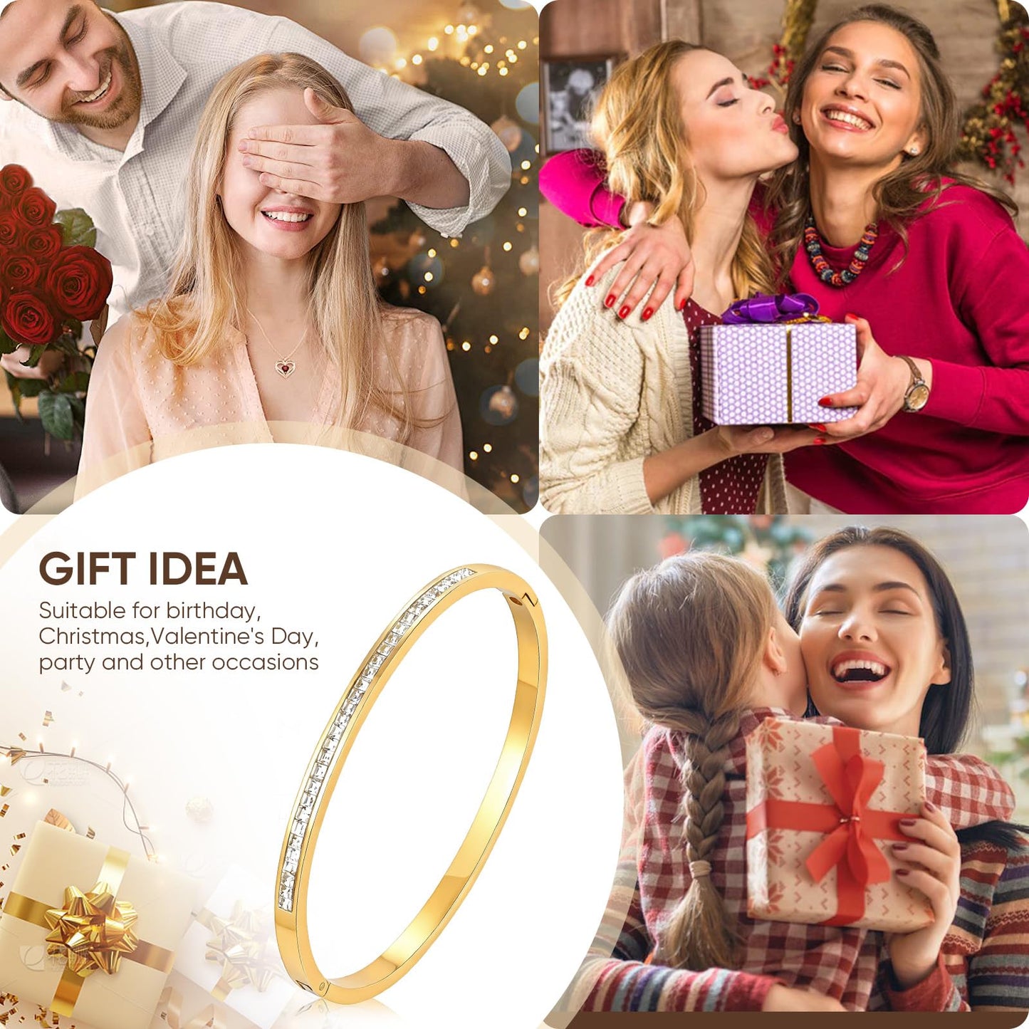 Gold Bangle Bracelets for Women - 18K Gold Plated Cubic Zirconia Bangle Bracelet，Classic Crystal Tennis CZ Bracelet Tendy Jewelry Party Christmas Birthday Valentine's Day Gift for Girlfriend Wife