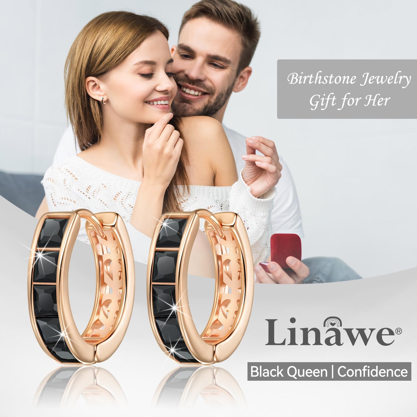 Linawe Black Hoop Earrings for Women Trendy, Small Mini Tiny Hoops Huggie Earrings, Helix Earrings Rose Gold, Moissanite Cubic Zirconia Rhinestone Imitation Diamond Piercing Jewelry