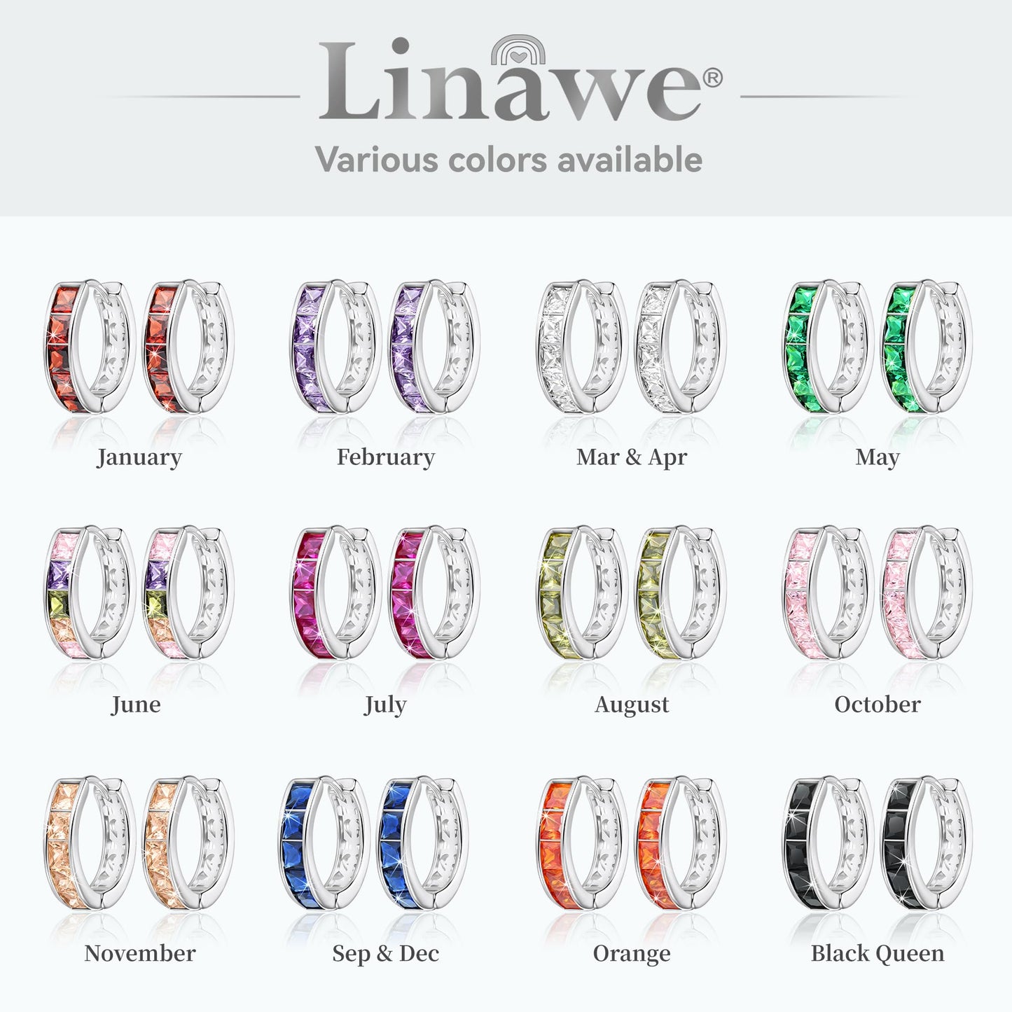 Linawe Silver Small Hoop Earrings for Women - Trendy Emerald Green Huggie Earrings with Cubic Zirconia, Cartilage Mini Hoop, Cute Flat Back