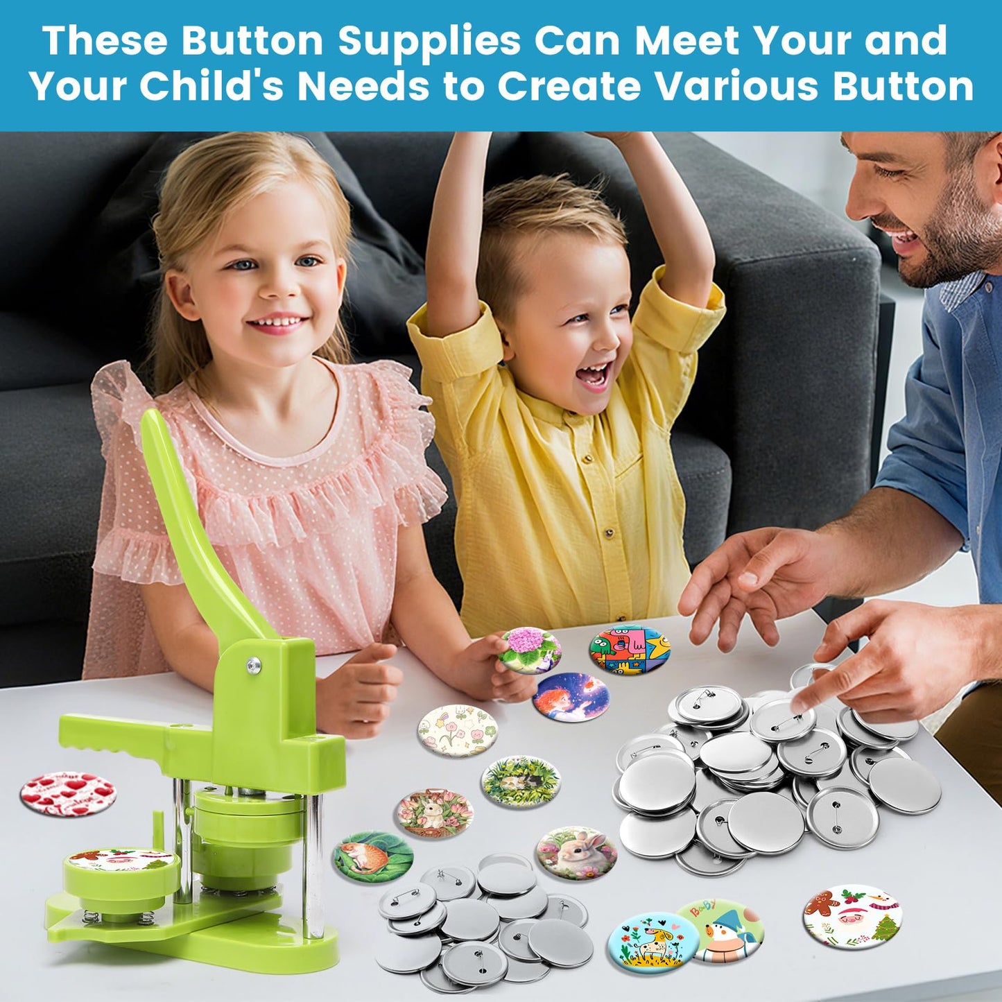 100 Sets Button Maker Supplies, 75mm/3 inch Button Supplies, with Metal Needle Back Cover, Metal Cover, Transparent Film and Blank Paper, Suitable for Button Making Machine and Pin Maker Press
