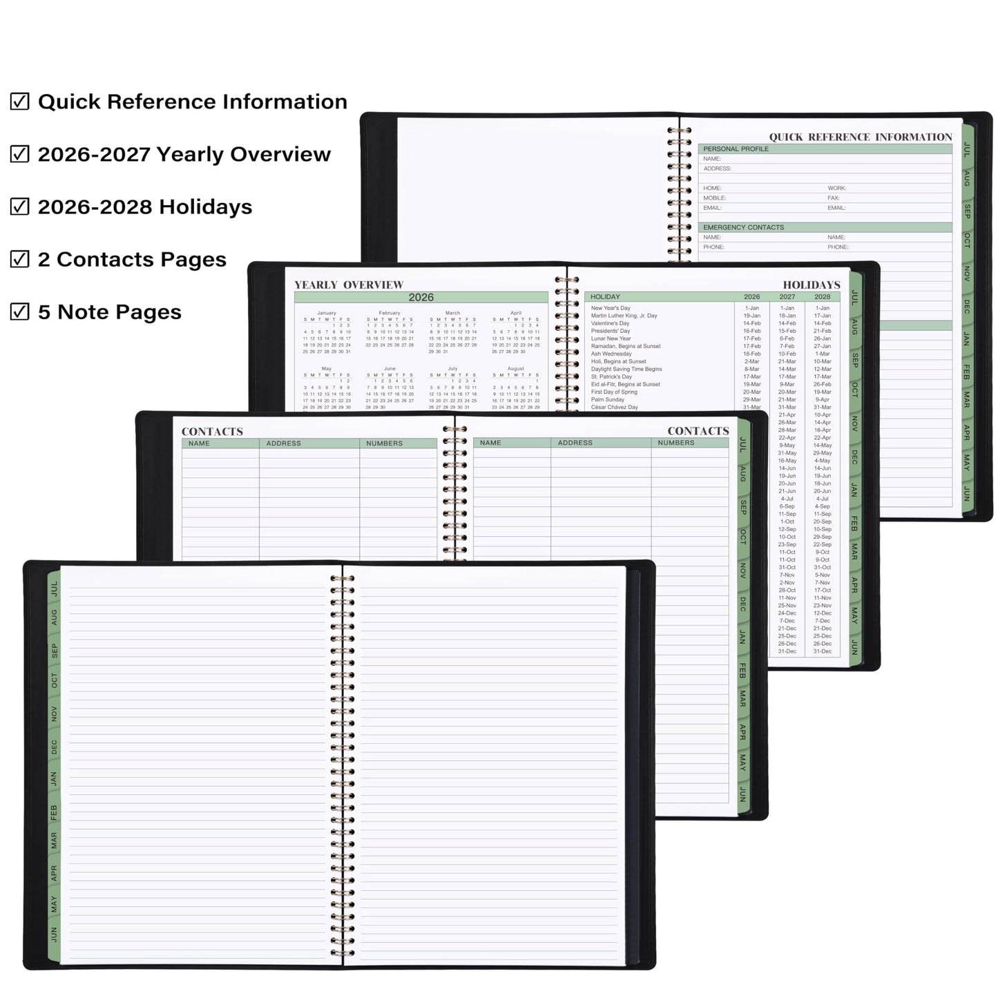 2026-2027 Planner - 11.38'' x 8.74'', Weekly & Monthly Planner Notepad, JUL. 2026 - JUN.2027, Appointment Book 2026-2027, 60 Minutes Interval, Monthly Tabs, Faux Soft Leather, Spiral Bound - Black