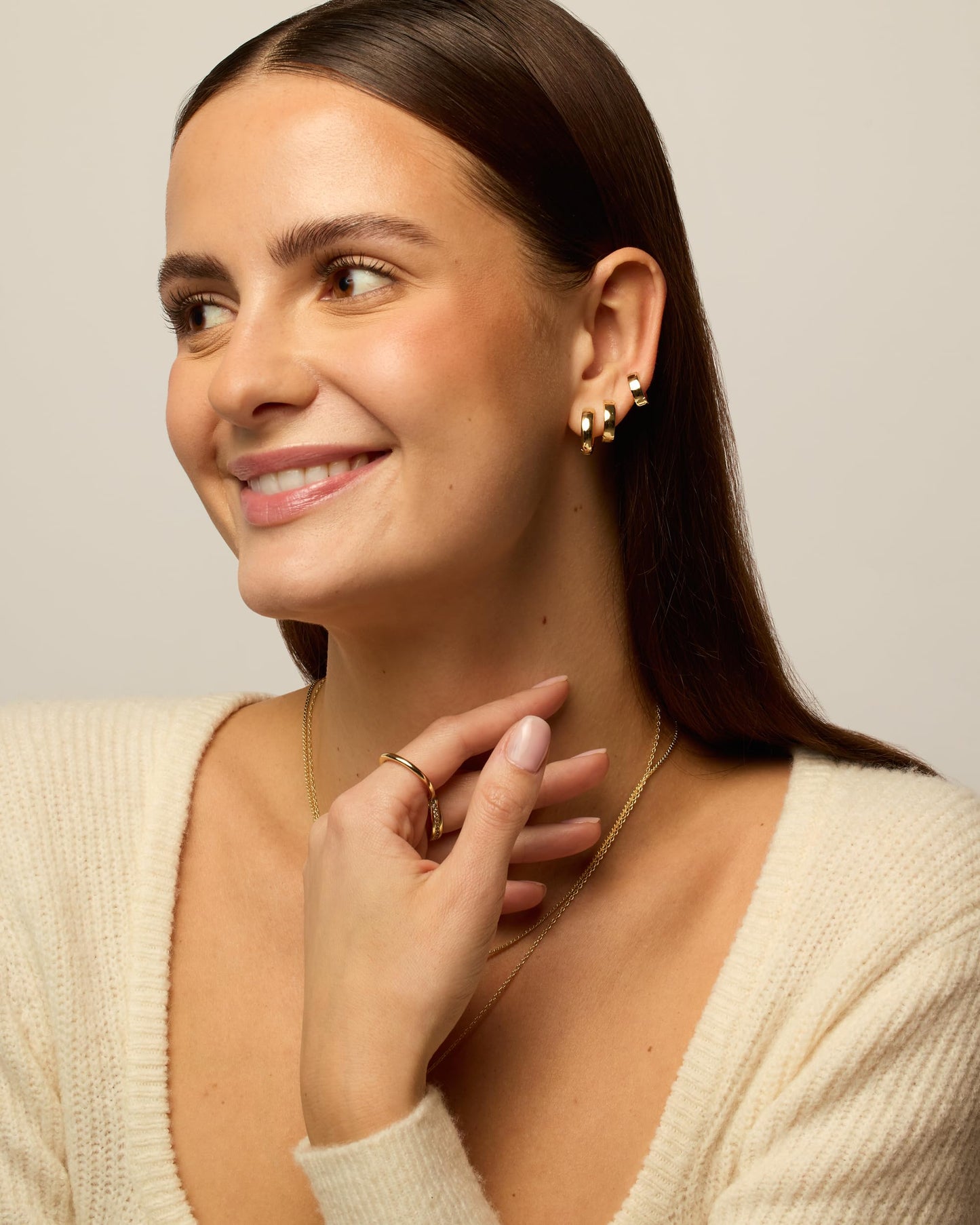 PAVOI Rhodium Plated 925 Sterling Silver Posts Four Pairs Small Hoop Earrings for Women - Chunky Huggie Earscape Piercing Pack - Trendy Gold Hoop Earrings Set
