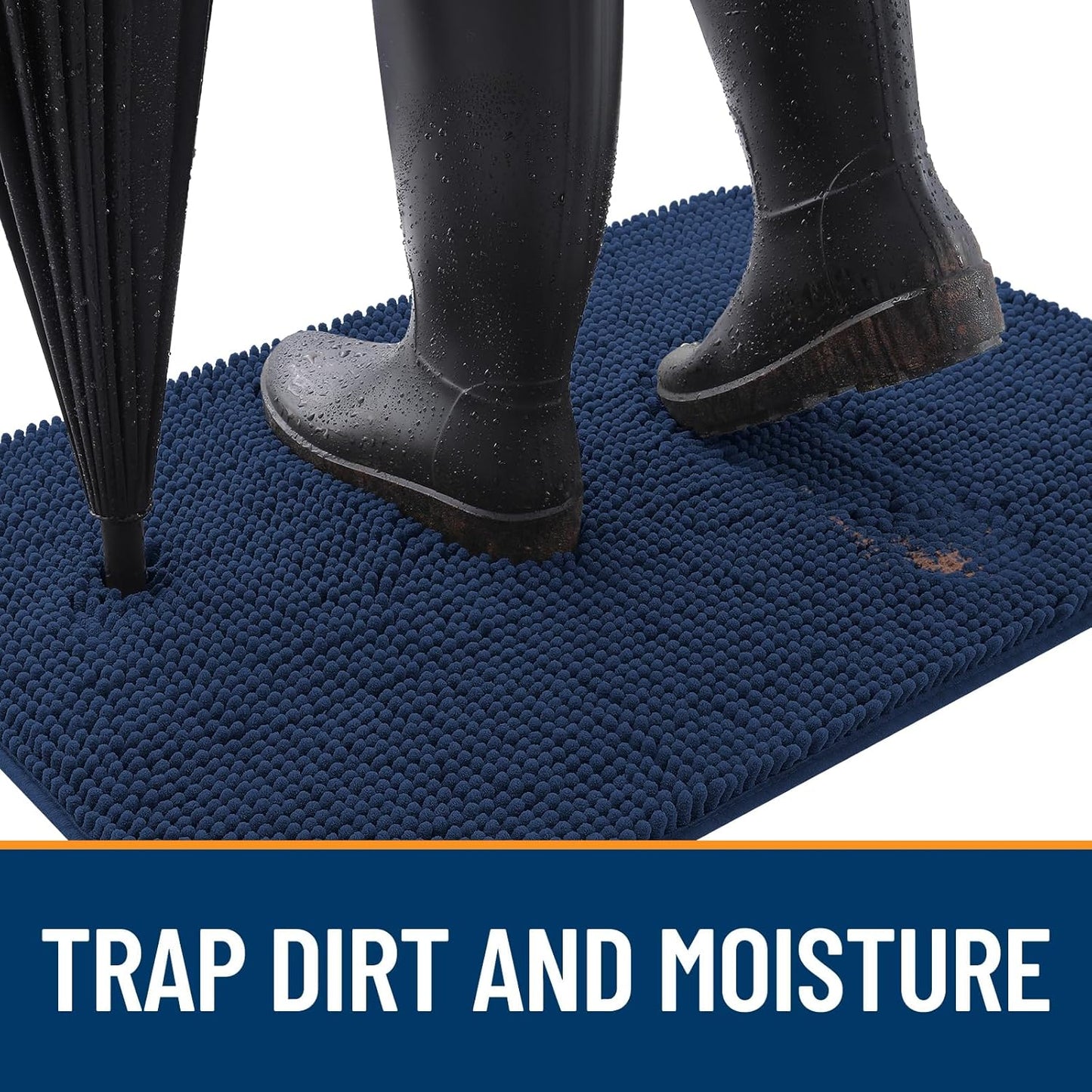 OLANLY Dog Door Mat - Absorbent Non-Slip Chenille for Muddy Paws | 32x20 Dark Blue Quick Dry Doormat