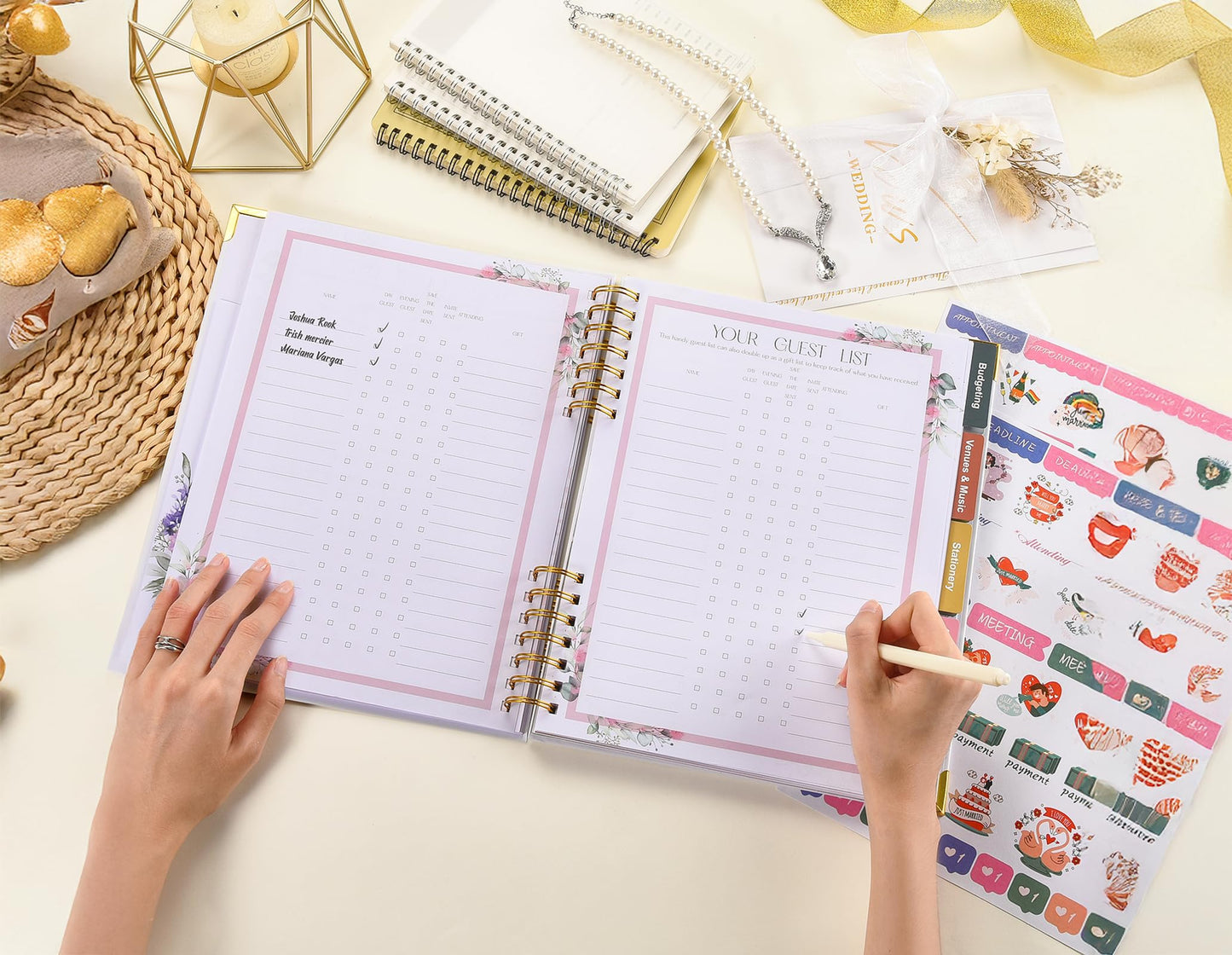 BEKESIN Wedding Planner Book and Organizer for Bride - 184 Pages Wedding Planning Book with Guest Lists, Checklists, Calendars and Pockets, Engagement Gift for Bride to Be and Couples