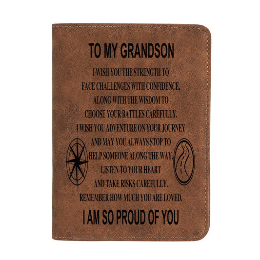 To My Grandson Gifts, Leather Passport Holder for Men Personalized Engraved Passport Holder,Birthday Christmas Gifts (I WISH YOU GRANDSON)