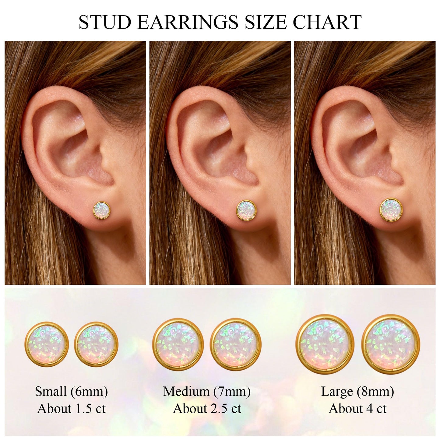 JiayangJY Silver Whie Fire Opal Stud Earrings for Women Sterling Silver Round Shape 6mm Opal Earrings with Push Back