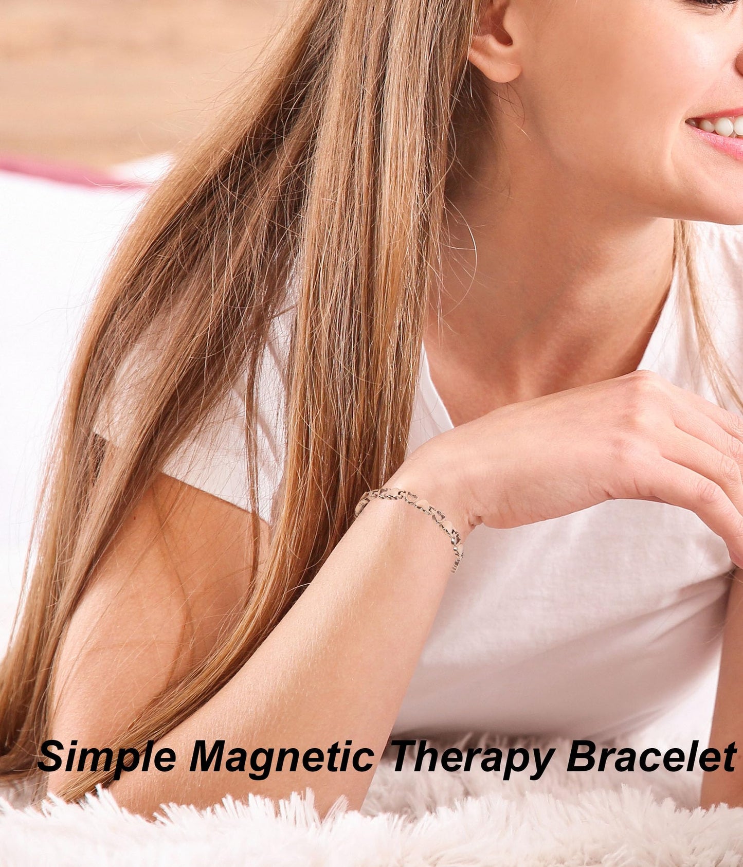 UtenoTureH Magnetic Bracelet for Women for Arthritis, Stainless Steel Heart-Shaped Bracelets with 3500 Gauss Magnet, Jewelry with Adjustable Tools (C（Rose Gold）)