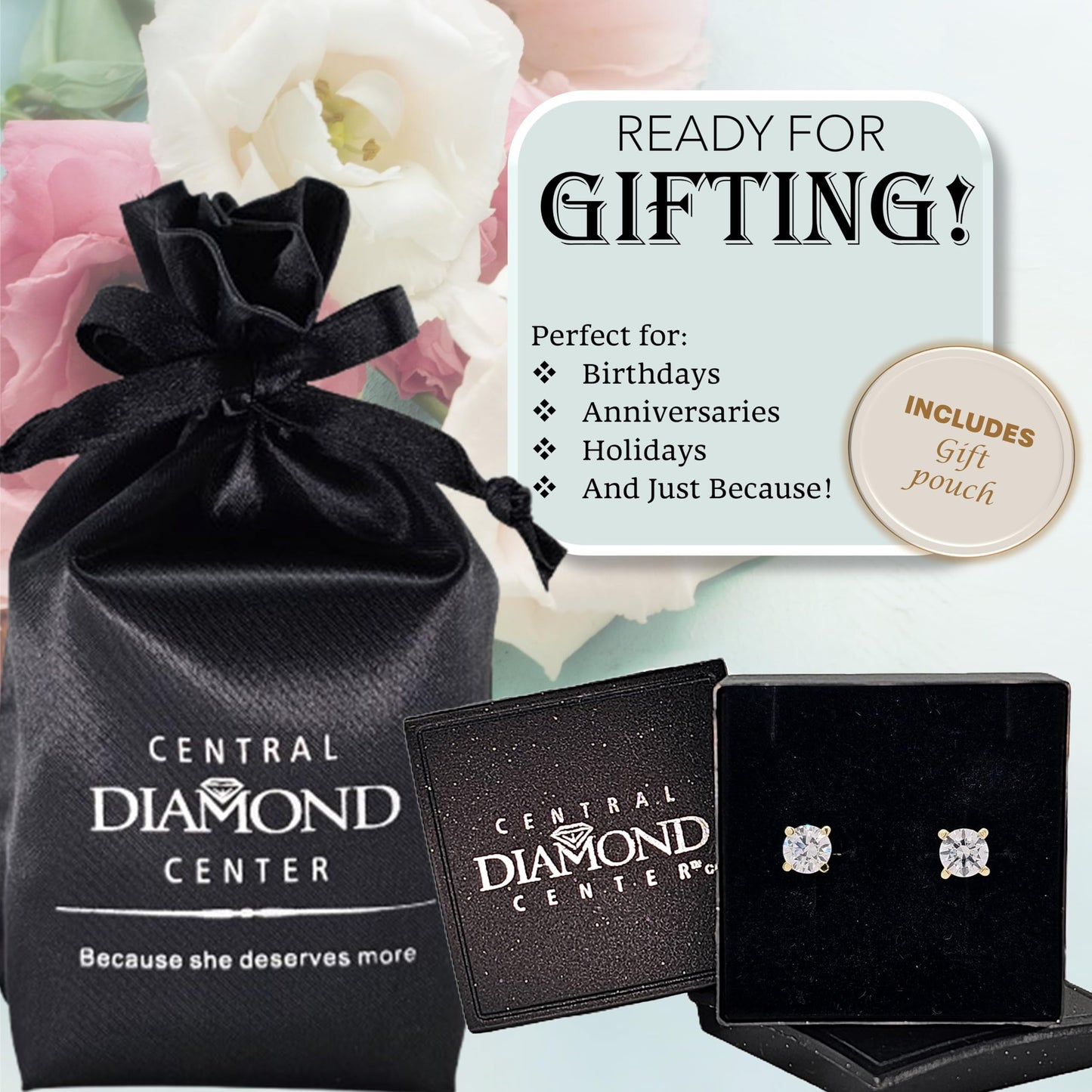 Central Diamond Center Round Simulated Diamond Stud Earrings Hypoallergenic Metal & Sterling Silver CZ - 5.50mm (1.50cttw) Yellow