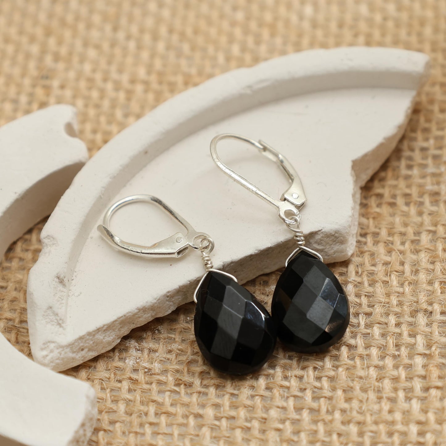 GEMINSPIRE Natural Black Spinel Teardrop Dangling Earrings for Women Lightweight Gemstone Jewelry 925 Sterling Silver Leverback Dainty Handmade Crystal Earrings the Best Women Gifts