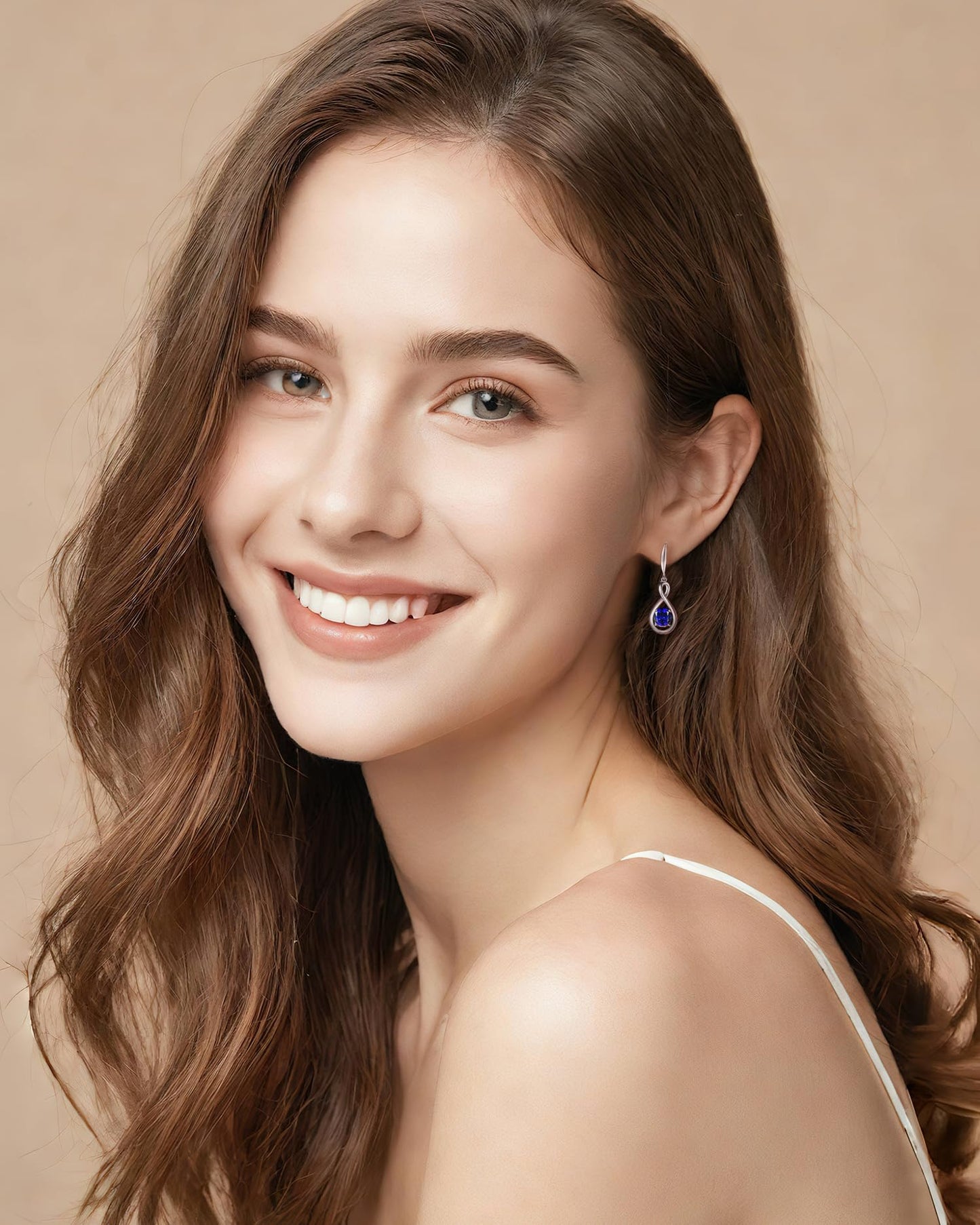 FANCIME Sapphire Dangle Drop Earrings 925 Sterling Silver Dainty Infinity Blue Gemstone September Birthstone Earring Fine Jewelry Birthday Mothers Day Gifts for Mom Women Her