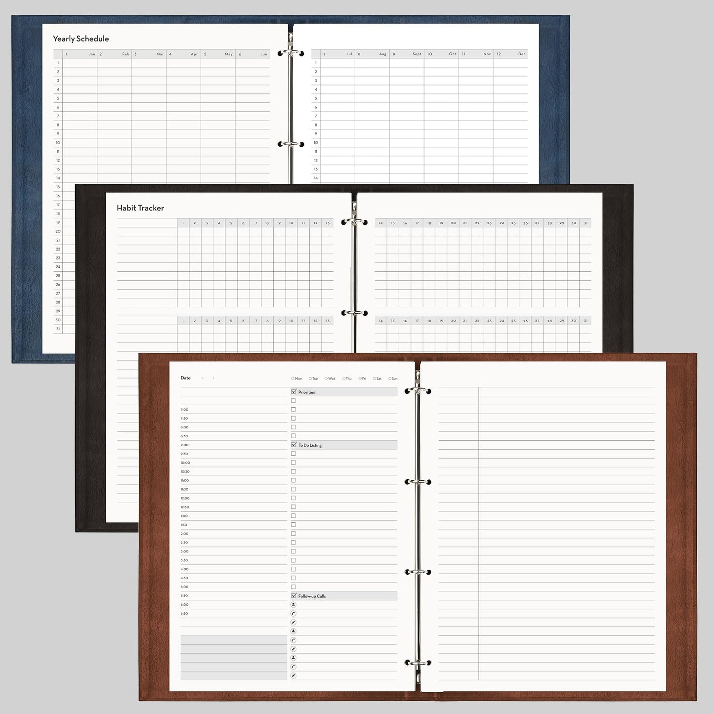 EMSHOI Undated Daily Planner - A4 Large To Do List Notebook Appointment Book for Productivity Time Management, with Hourly Planner Refills, Hardcover Binder Leather Journal - 240 Pages, 9.2x12