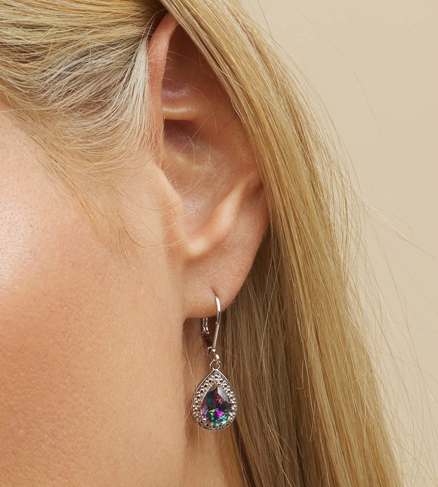 Barzel 18K White Gold Plated Created Mystic Topaz Drop Earrings With CZ Accents (Mystic Topaz)