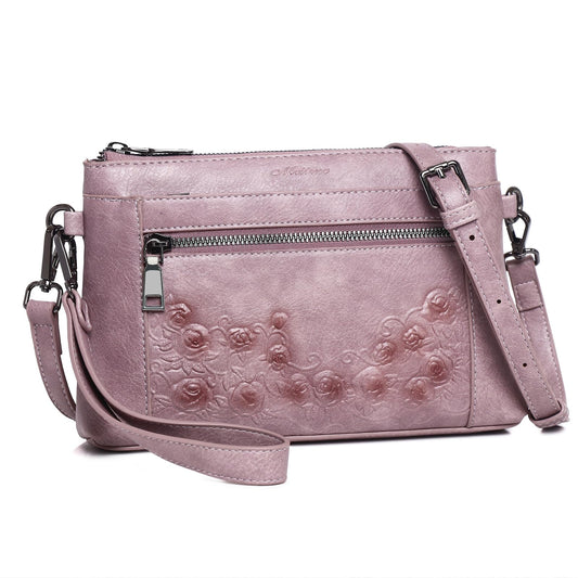 MEITRUE Wristlet Wallets Clutch Purses for Women - Rose Embossed Vegan Leather Small Crossbody Bag Mini Cell Phone Wallet Purse with Adjustable Strap & Card Pockets