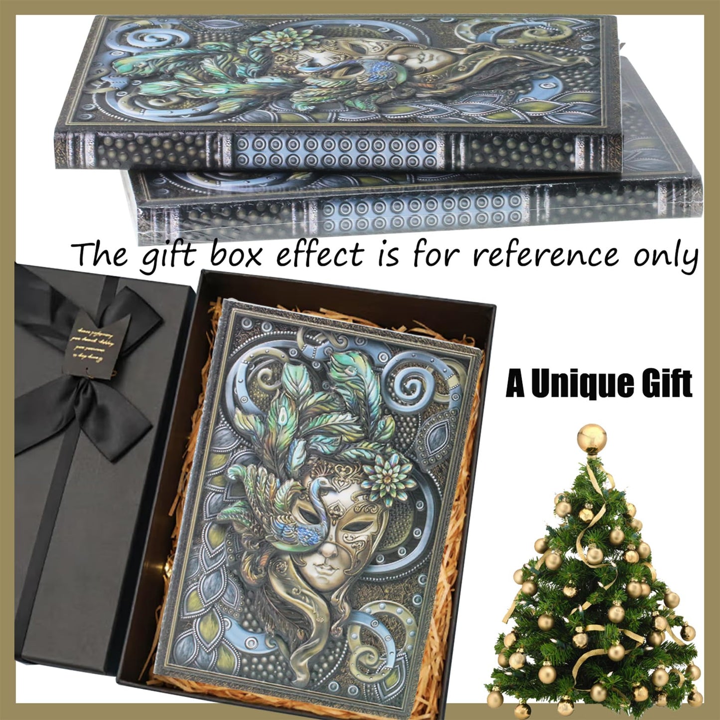 KISWIAR 3D Embossed Leather Journal, Vintage Mysterious Queen Peacock Business Notebook, A5 Lined Hardcover Diary for Women Gift, 200 Pages