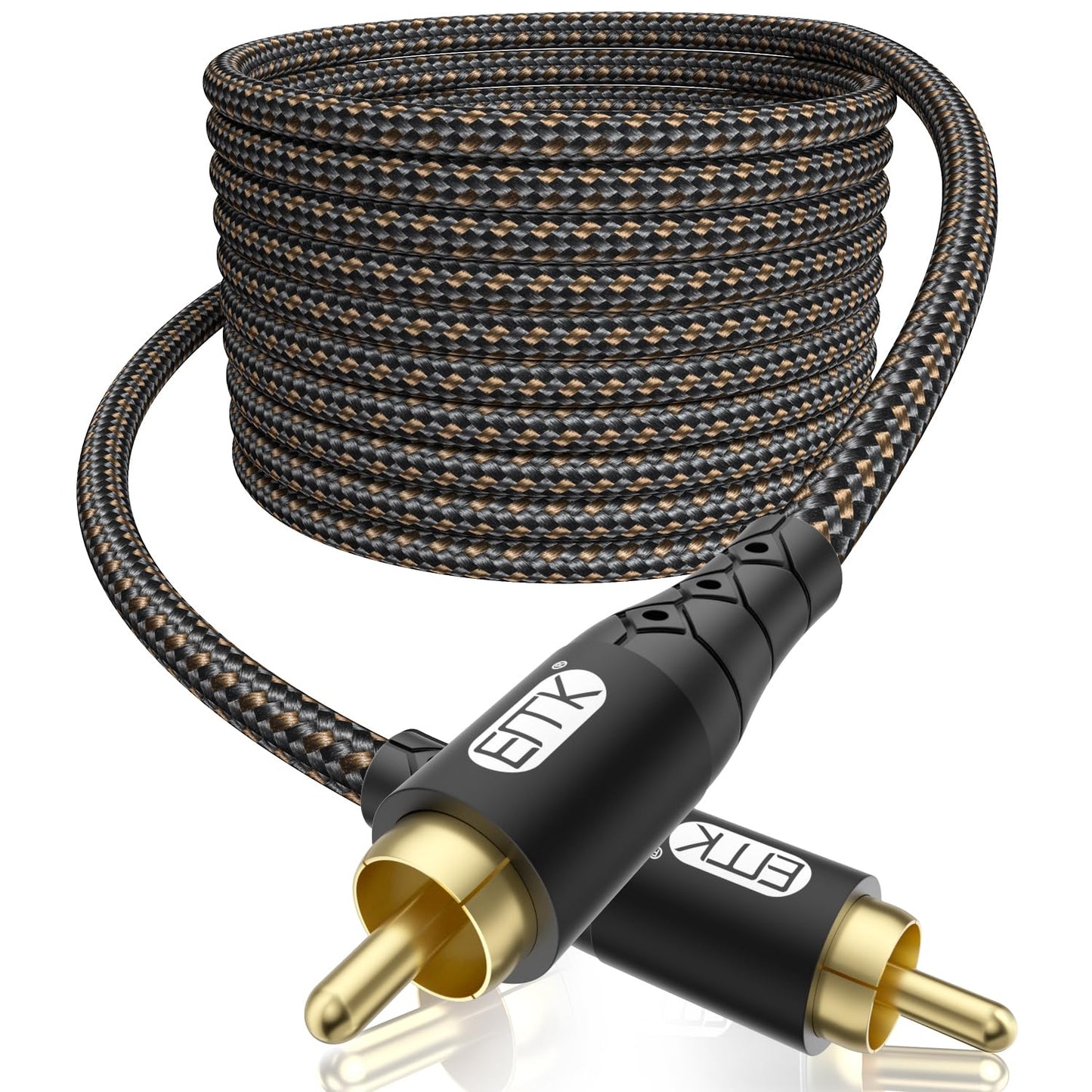 24K Black/25ft/8m EMK RCA to RCA Subwoofer Cable Gold-Plated Connector Nylon Braided Double Shielded Audio Cable