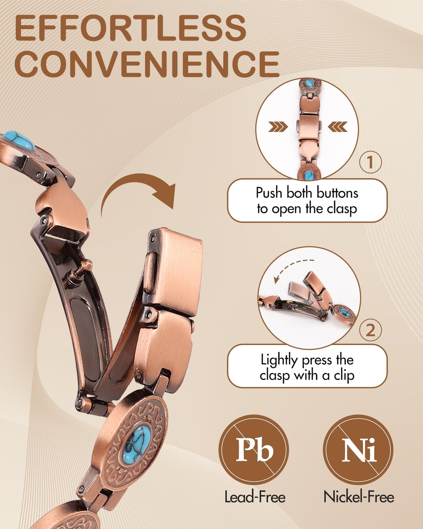 Feraco 99.99% Pure Copper Bracelets for Women, Ultra Strength Magnetic Bracelet with 3800 Gauss Magnets & Natural Turquois, Adjustable Jewelry Gift
